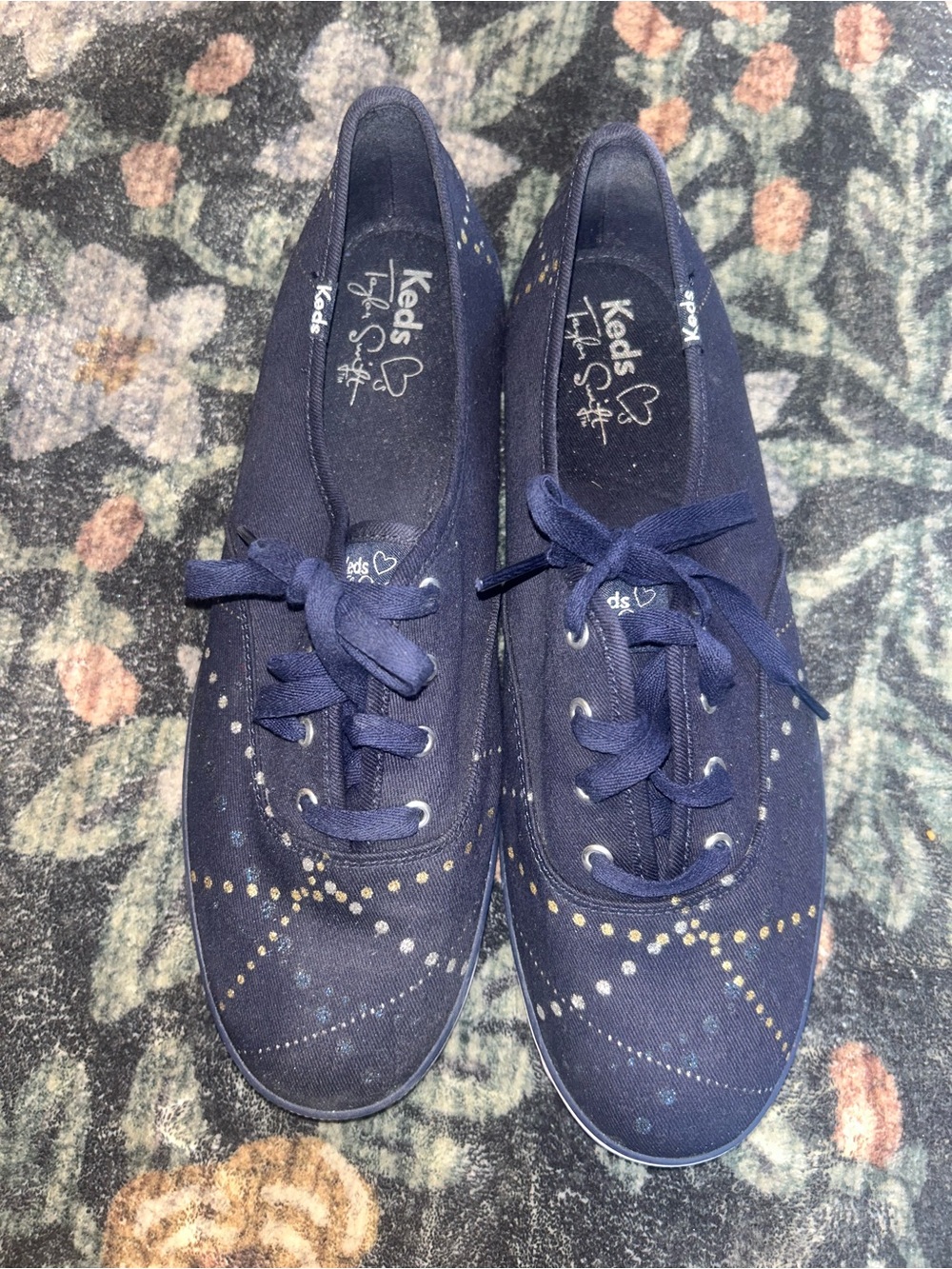 Keds Navy Canvas Sneakers with Gold Dot Accents